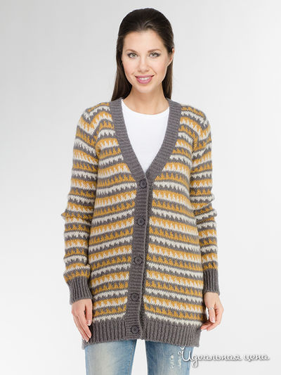 Кардиган Kontatto, цвет серый, белый, горчичный