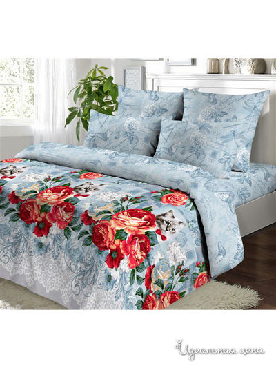 Комплект постельного белья Евро Фаворит-Текстиль, цвет голубой, красный