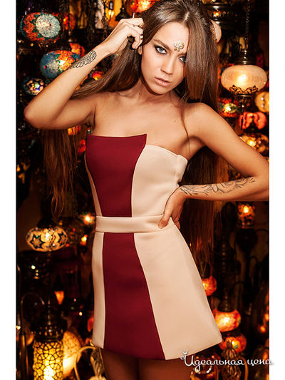 Платье Chic, цвет бежевый, красный