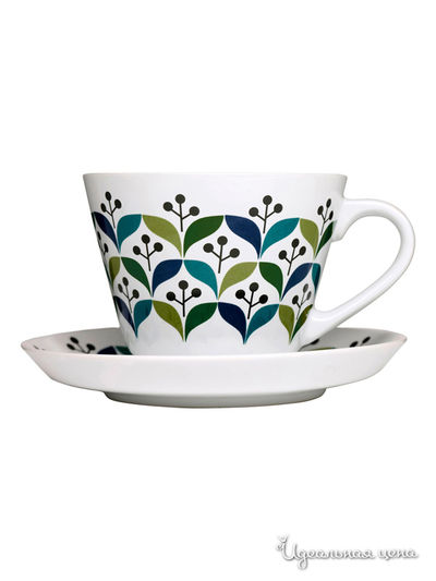 Чашка с блюдцем Sagaform, цвет белый, зеленый