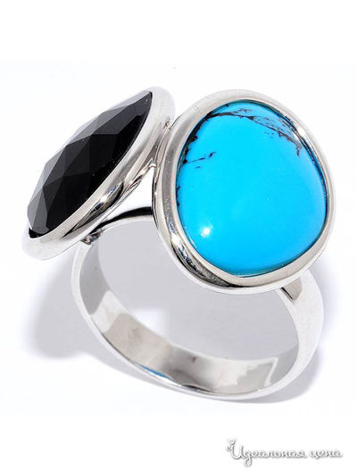 Кольцо SILVER-WINGS, цвет голубой, черный