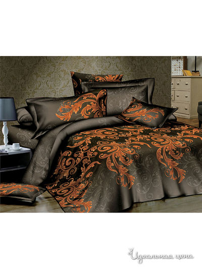 Комплект постельного белья семейный Luxor, цвет черный, темно-оранжевый