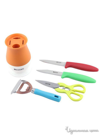 Набор посуды, 5 предметов Regent, цвет оранжевый, красный, зеленый, желтый, голубой