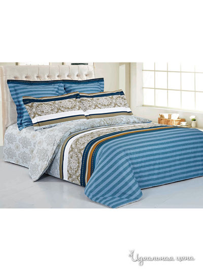 Комплект постельного белья Евро Softline, цвет синий, бежевый