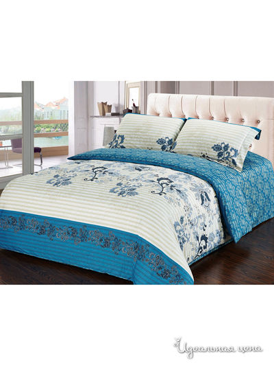 Комплект постельного белья Евро Softline, цвет голубой, бежевый