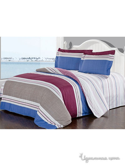 Комплект постельного белья, 1,5-спальный Softline, цвет синий, бежевый, бордовый