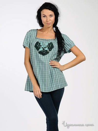 Блуза Vila clothes, цвет цвет бирюзовый / принт клетка