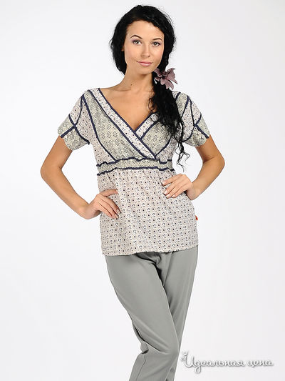 Блуза Vila clothes, цвет цвет сине-бежевый