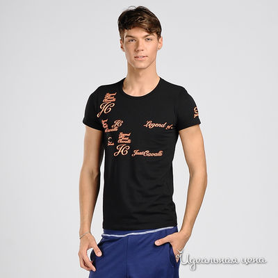 Футболка Roberto Cavalli, цвет цвет черный / оранжевый