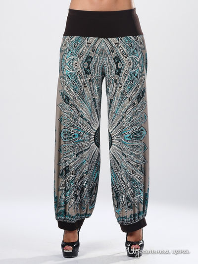 Брюки Adzhedo, цвет принт жар-птица / цвет изумруд