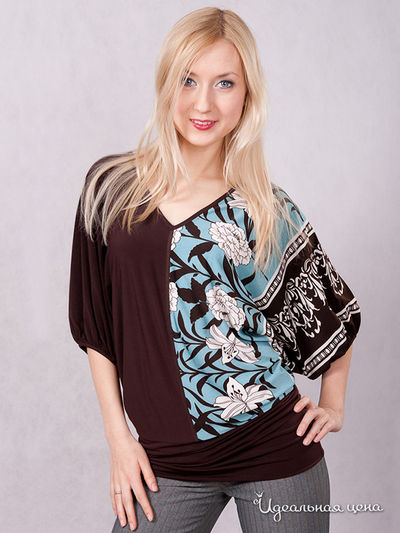 Блузка Wisell, цвет цвет бирюзовый / коричневый