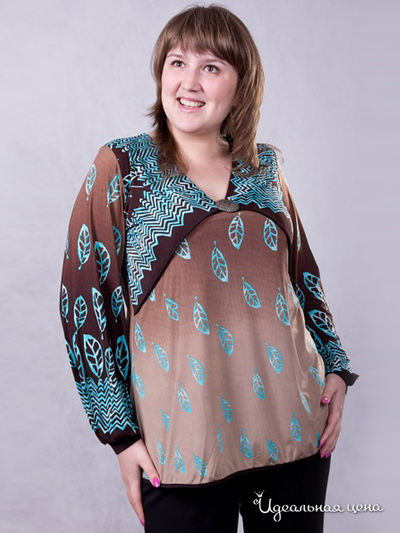 Блузка Wisell, цвет цвет коричневый / бирюзовый