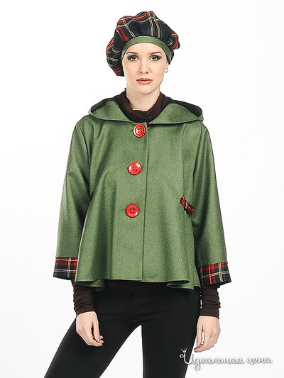 Куртка - пончо Adzhedo, цвет цвет зеленый / принт клетка