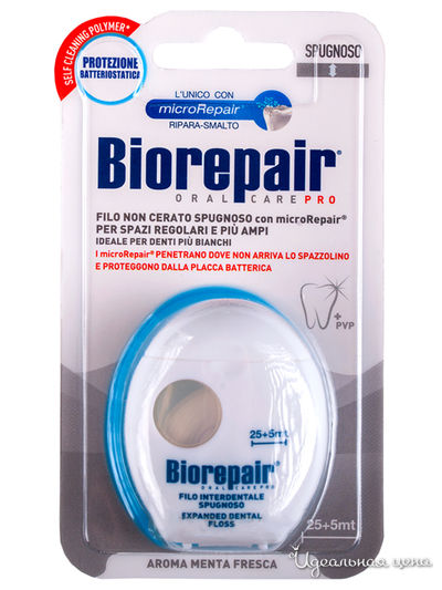 Зубная нить губчатая без воска Biorepair Filo Non Cerato Spugnoso, 30 м, BioRepair