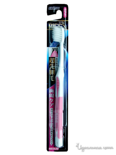 Зубная щетка с утонченными кончиками и прорезиненной ручкой, средней жёсткости, EBISU
