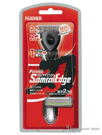 Станок бритвенный мужской с тройным лезвием F-System Samrai Edge, 2 сменные кассеты, Feather