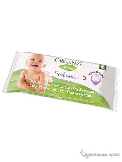 Салфетки влажные детские, 60 шт, Organyc