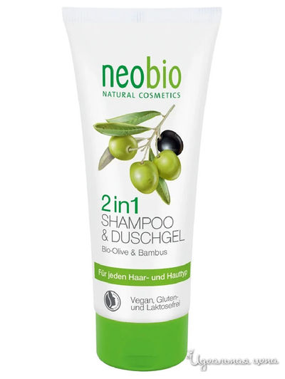 Шампунь-гель 2 в 1 с био-оливой и бамбуком, 200 мл, Neobio