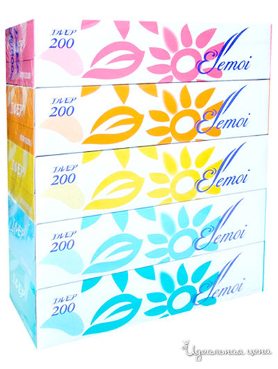 Салфетки бумажные двухслойные ELLEMOI, 200 шт, спайка 5 пачек, Kami Shodji