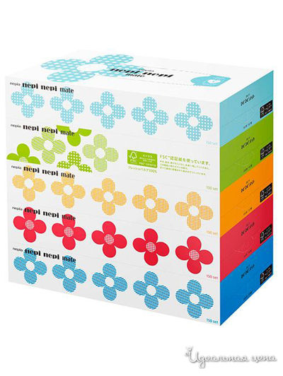 Салфетки бумажные двухслойные nepi nepi mate, 150 шт, спайка 5 пачек, NEPIA