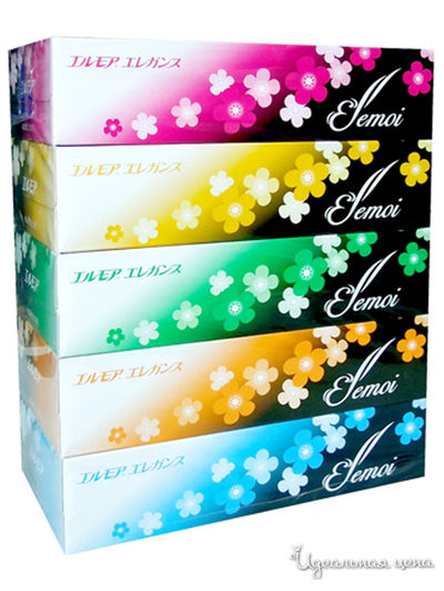 Салфетки бумажные двухслойные ELLEMOI Elegance, 200 шт, спайка 5 пачек, Kami Shodji