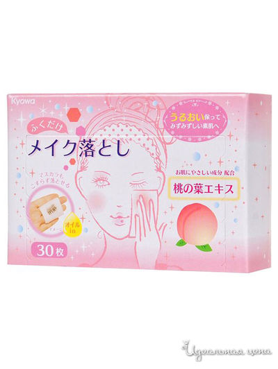 Салфетки влажные для снятия макияжа с экстрактом листьев персика, 30 шт, Kyowa