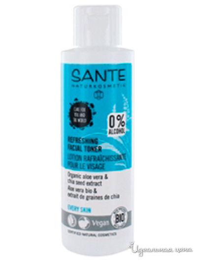 Тоник для лица освежающий для любого типа кожи с Био-алоэ и био экстрактом семян чиа, 125 мл, Sante
