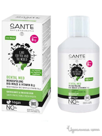 Ополаскиватель для полости рта с био-мятой и витамином В12, 300 мл, Sante