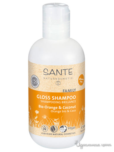 Шампунь для волос для блеска с био-апельсином и кокосом FAMILY, 500 мл, Sante