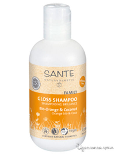Шампунь для волос для блеска с Био-апельсином и кокосом FAMILY, 200 мл, Sante