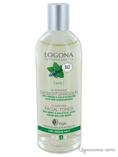 Тоник для выравнивания кожи лица с Био-мятой и салициловой кислотой из коры ивы, 125 мл, Logona