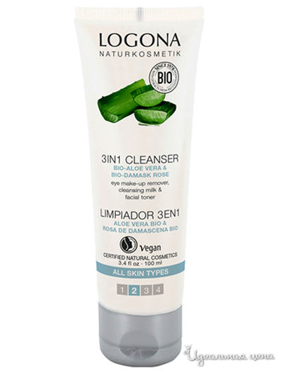 Средство очищающее 3 в 1 с Био-алоэ и био-дамасской розой, 100 мл, Logona