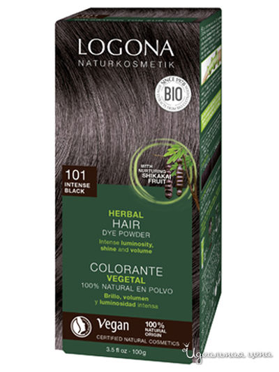 Краска для волос растительная, 101 насыщенно-черный, 100 г, Logona