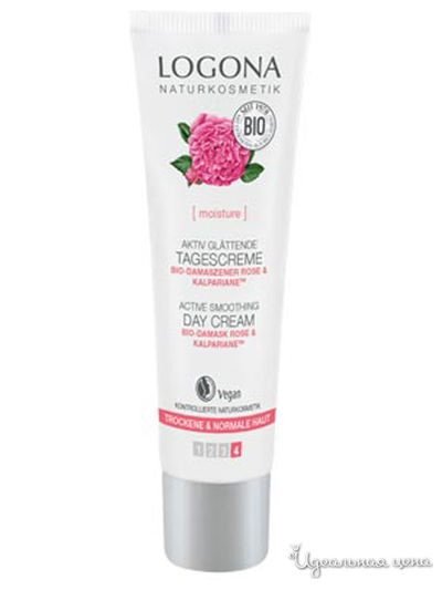 Крем для лица дневной для увлажнения и активного разглаживания с Био-дамасской розой и комплексом Kalpariane, 30 мл, Logona