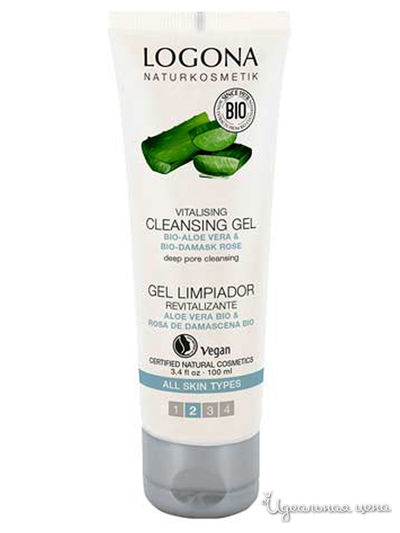 Гель для умывания восстанавливающий с Био-алоэ и био-дамасской розой, 100 мл, Logona