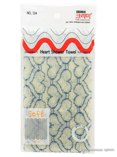 Мочалка для душа средней жесткости Heart, SUNG BO, цвет белый, голубой