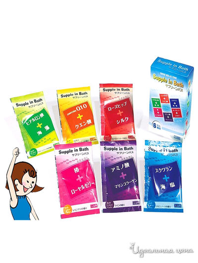 Соль для ванны с увлажняющим и восстанавливающим эффектами Supple in Bath с ароматами моря, винным, розы, лемонграса, грейпфрута, зеленого яблока, 6х25 г, Fuso Kagaku