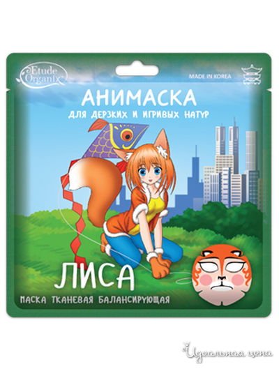 Анимаска для лица балансирующая на тканевой основе Лиса, 25 г, Etude Organix