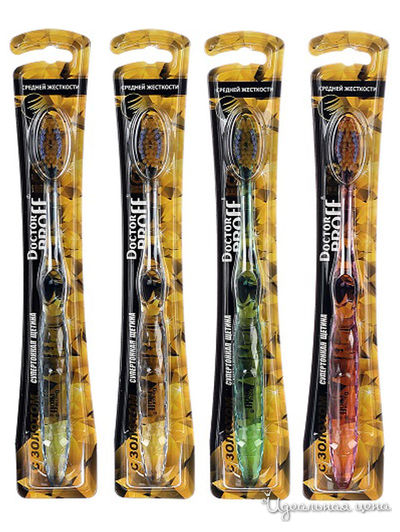Эко зубная щетка средней жесткости с золотом, Doctor PROff, цвет в ассортименте