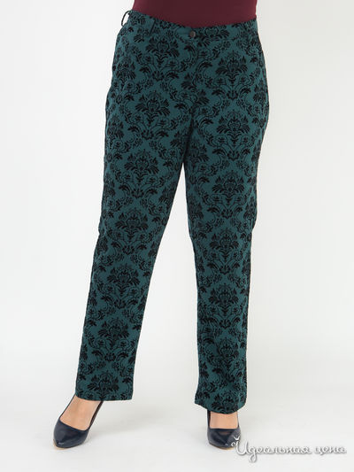 Прямые брюки с принтом флоке Paola Klingel, цвет сине-зеленый, черный, рисунок