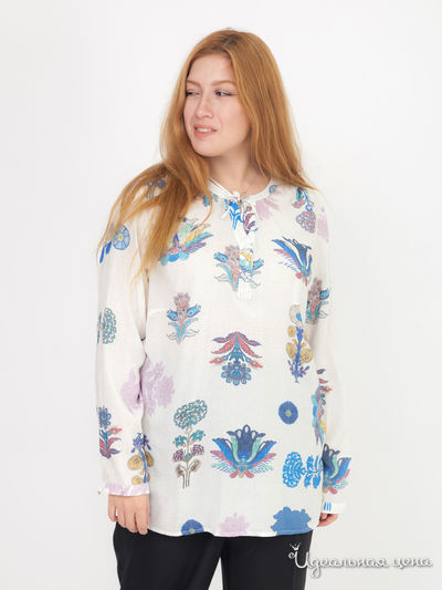 Блузка Frapp Klingel, цвет белый, синий, рисунок