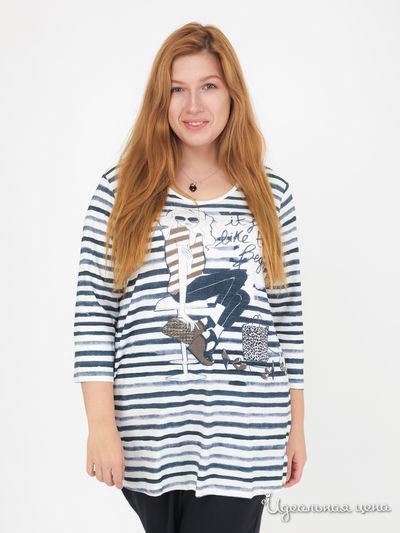 Футболка Miamoda Klingel, цвет белый, серо-синий, полоска, принт