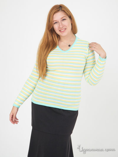 Пуловер Paola Klingel, цвет белый, желтый, зеленый, полоска