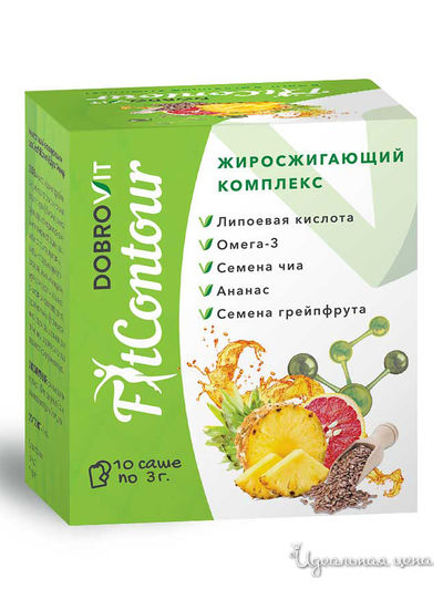 Концентрат пищевой на основе растительного сырья FitContour, жиросжигающий с липоевой кислотой и Омега-3 кислотами, 3 г х 10 шт, DOBROVIT