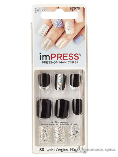 Лак твердый Импрес маникюр акцент, черное зеркало, длина короткая, Kiss