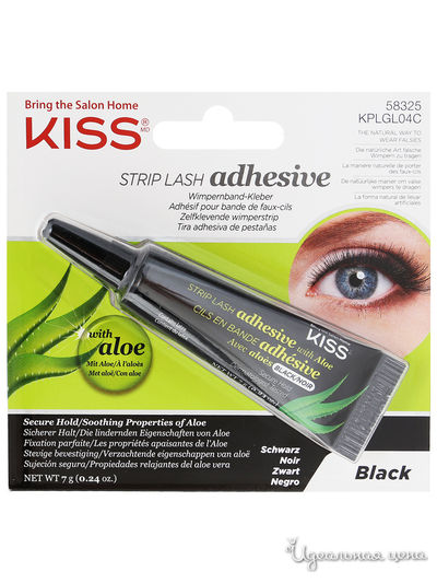 Клей для накладных ресниц с алое, тон черный, Kiss