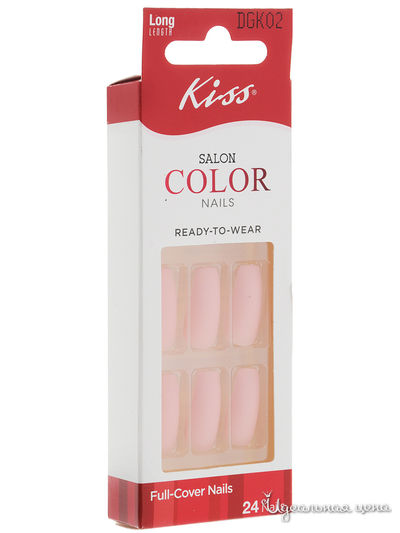Набор накладных ногтей без клея, длина короткая, пудровая роза, 24 шт, Kiss