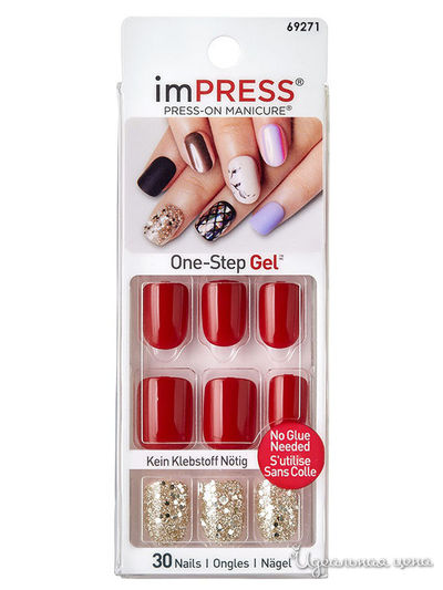 Лак твердый Импресс маникюр акцент, красное золото, длина короткая, Kiss