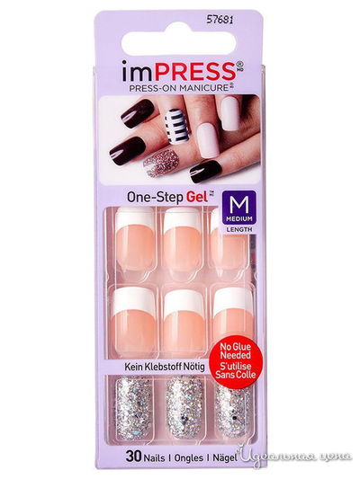 Лак твердый Импресс маникюр, серебряный френч, длина средняя, Kiss