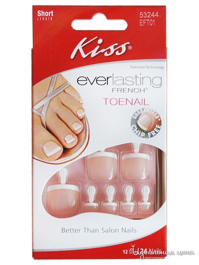 Набор накладных ногтей с клеем ультра стойкий французский педикюр, 24 шт, Kiss